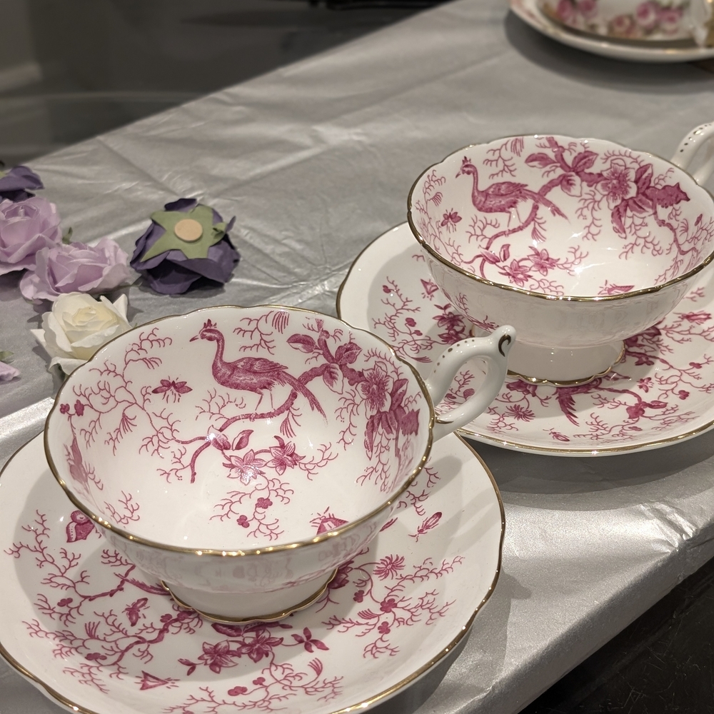 Elegant Pink and White Tea Cup Set